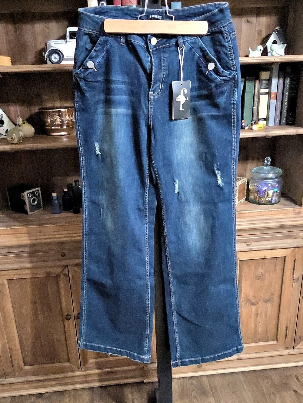 Flamingals Wide Leg Distressed Jeans in Blue NWT